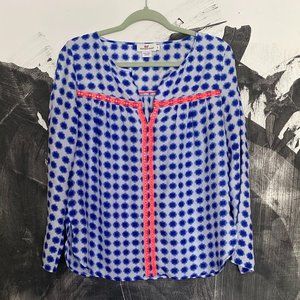 Vineyard Vines | Silk Blouse | Blue and Orange | Size Small